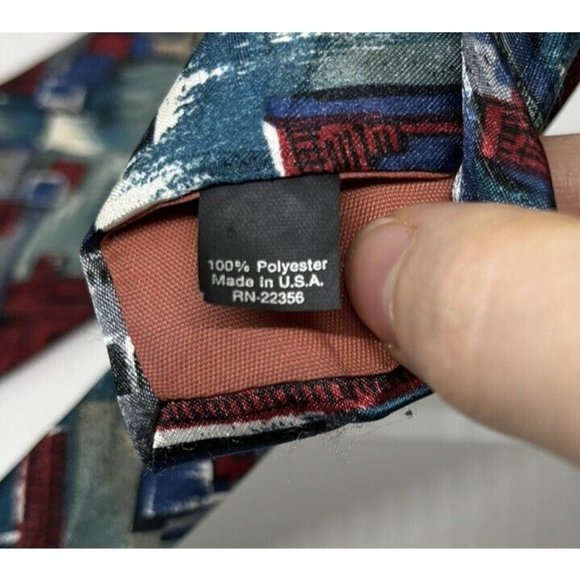 Men's Ketch Classics Neckties Made In USA Abstract Pattern Blue & Red Polyester - Picture 7 of 9